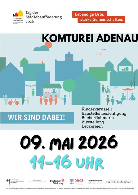 A poster for the street festival for urban development with information about the date, time, and activities. It highlights a vibrant place and strong communities.