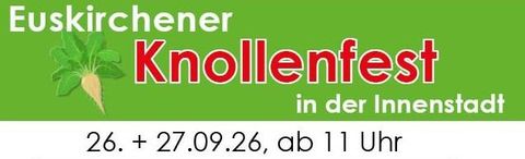 Ein Werbebanner für das Euskrichener Knollenfest. Das Fest findet am 26. und 27. September 2026 in der Innenstadt statt.