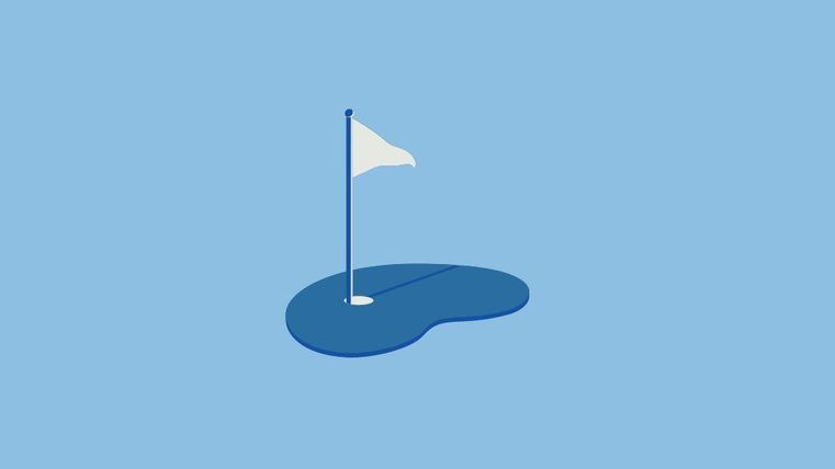 Ein einfacher Grafik mit einem weißen Flaggen auf einem blauen Teich. Der Hintergrund ist ein einheitliches Himmelblau.