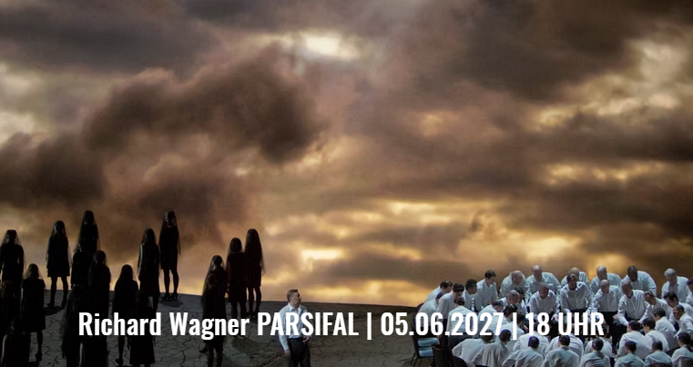 Eine abstrakte Darstellung mit sanften Farbverläufen in Rosa und Weiß. Am unteren Bildrand steht der Text: "TRISTAN UND ISOLDE 21.03.2026 17 UHR".