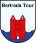 Wappen mit rotem Turm und blauer Basis, darüber der Text 'Bertrada Tour'.
