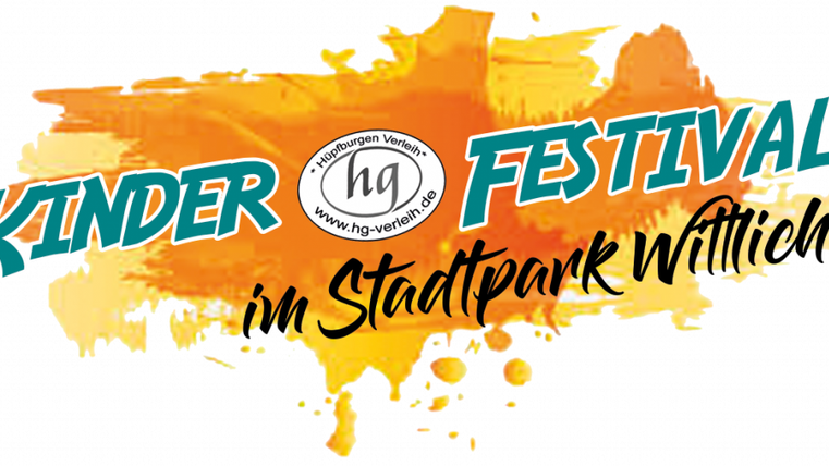 Ein farbenfrohes Logo für ein Kinderfestival im Stadtpark in Willich. Es zeigt den Veranstaltungstitel „Kinder Festival“ in auffälligen Farben und einem kreativen Design.