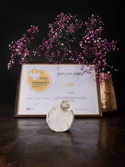 Een diploma met de onderscheiding "Goud" voor 2025 ligt op een tafel. Op de achtergrond zijn decoratieve bloemen te zien.