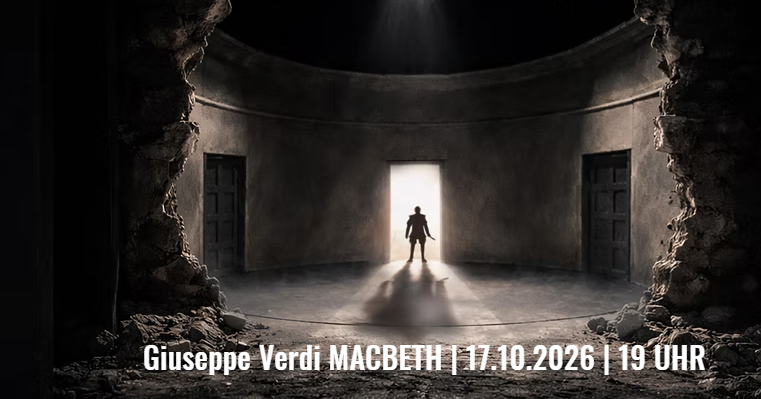Eine dramatische Szenerie mit einem silhouettierten Menschen in einer runden, dunklen Umgebung. Im Hintergrund ist eine helle Tür sichtbar, die einen interessanten Kontrast erzeugt.