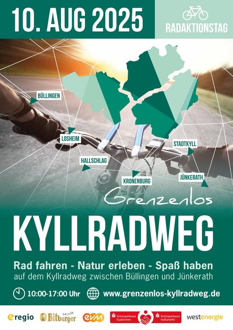 <p>Skitzenhafter Streckenverlauf des Kyllradweges am Aktionstag "Grenzenlos Kyllradweg" von Büllingen nach Jünkerath am 10. Aug 2025 10 - 18 Uhr</p>