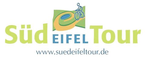Een logo voor de Zuid Eifel Tour. Het toont een fiets en brengt het idee van fietsen in de Eifel-regio over.