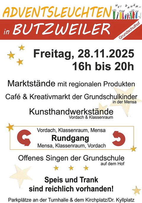 Ein Plakat zum Bauern- und Kreativmarkt in Butzweiler. Der Markt findet am Freitag, den 28.11.2025, von 16 bis 20 Uhr statt.