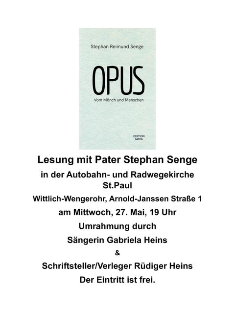A poster for a reading at the Highway and Cycle Path Church St. Paul. The event will take place on June 6th at 7 PM with Father Stephan Senge.