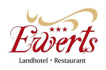An elegant logo for the country hotel and restaurant Ewerts. It features curved lettering and stars that symbolize the high standard.