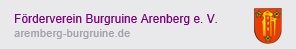 Logo van de vereniging Arenberg Kasteelruïne met wapenschild.