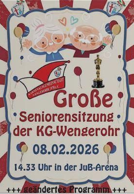 Une affiche colorée pour la grande session des seniors de la KG-Wengerrohr. L'événement aura lieu le 08.02.2026 à 14h33 dans l'Arena JuB.