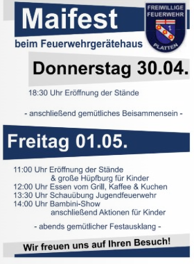 A poster for the May Festival at the fire station. It contains information about opening times, events, and activities for children.