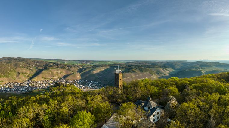 Aerial view of the Krausberg in Dernau in spring 