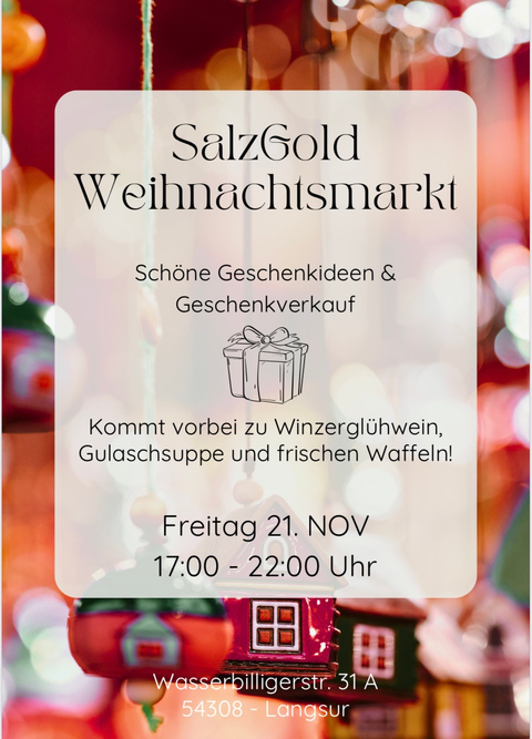 Ein farbenfroher Weihnachtsmarkt mit festlicher Dekoration und Geschenken. Besuchen Sie uns für Glühwein, Gulaschsuppe und Waffeln!