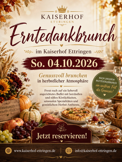 Ein festliches Plakat für das Frühlingsfest im Kaiserhof. Es zeigt Informationen zu Datum, Uhrzeit und Angeboten wie Live-Musik, Essen und Getränken.