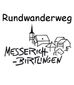 Logo des Rundwanderwegs Messerich-Birtlingen mit gezeichneten Gebäuden und einem Kirchturm.