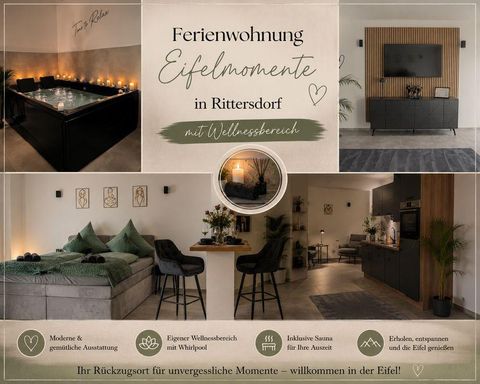 Een gezellige vakantiewoning met een wellnessruimte en een whirlpool. Modern design met uitnodigende inrichting en comfort voor ontspannende vakanties in de Eifel.
