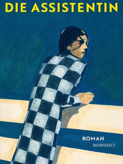 A book cover titled "The Assistant" by Caroline Wahl. A female figure in a checkered outfit gazes thoughtfully into the distance.