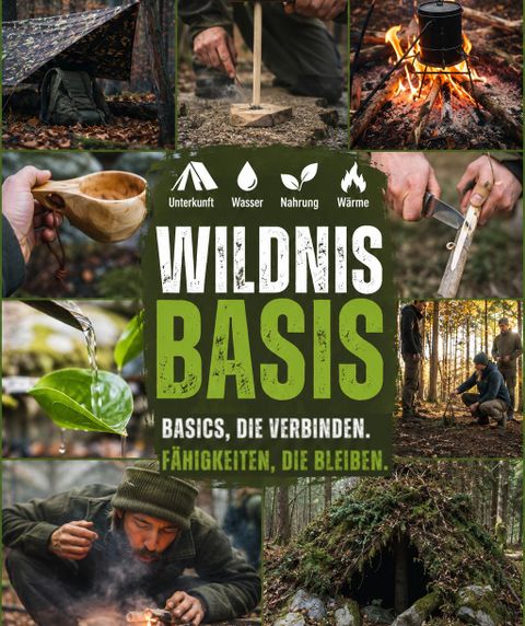 Eine Sammlung von Aktivitäten in der Natur, die Überlebenstechniken zeigen. Im Mittelpunkt stehen das Sammeln von Wasser, das Zubereiten von Nahrung und das Erstellen von Unterkünften.