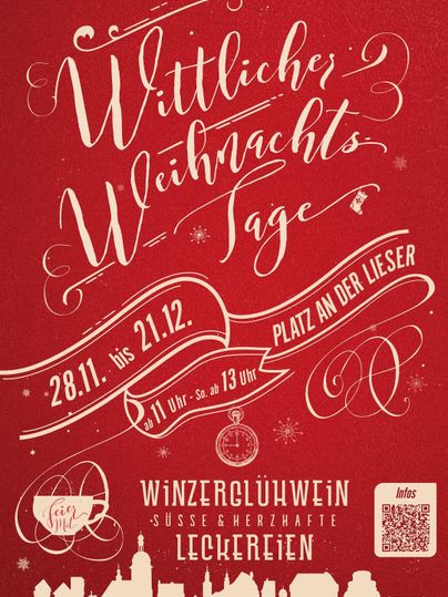 Eine festliche Werbung für die "Wittlicher Weihnachtstage". Vom 28. November bis 21. Dezember werden Glühwein und süße sowie herzhafte Leckereien angeboten.