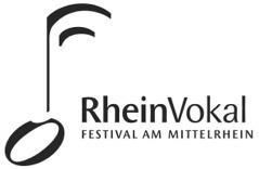 A graphic logo of the RheinVokal Festival at the Middle Rhine. It features a stylized note and the festival's lettering.