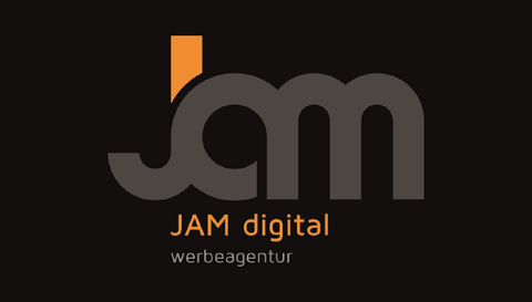 Een logo van JAM digital, dat de woorden "Jouw partner voor digitaal succes" bevat. De kleuren zijn Blauw, Oranje en Wit.