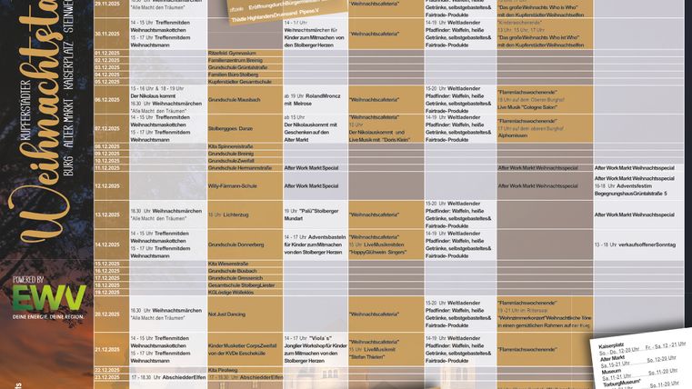 An event plan for the Christmas holidays. The overview shows various events with times and descriptions.