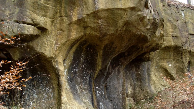 Rotsvorming in de molensteengroeves op het Ferschweiler Plateau.