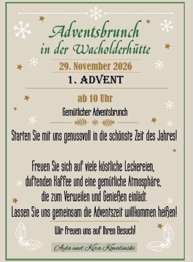 An information poster for the Christmas market at the Juniper Cabin. It includes details about the dates, times, and activities, including mulled wine, food, and a visit from St. Nicholas.