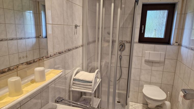Badkamer met WC, douche en wastafel