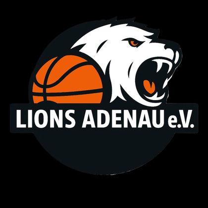 The image shows the text "Baskets Lions Adenau". The colors are gold and black on a white background.