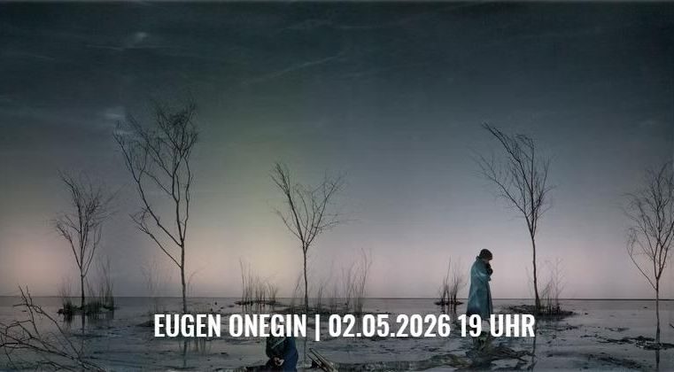 A melancholic scene with bare trees and an expansive, empty landscape. In the background stands a figure in a long dress, enhancing the silence of the surroundings.