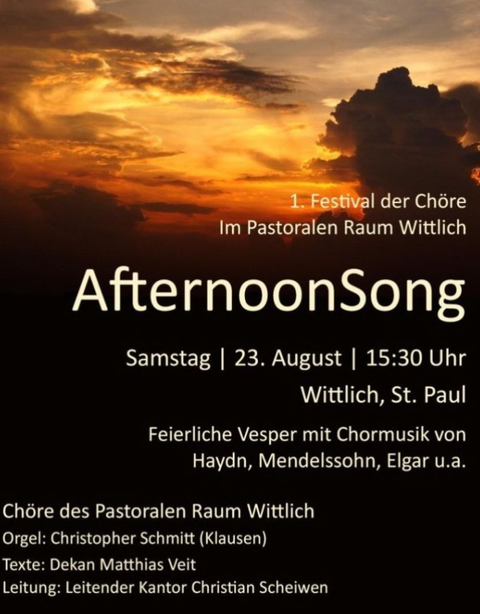 Une affiche pour le 1er festival des chœurs à Wittlich. Des informations sur l'événement et le programme seront affichées, incluant des pièces chorales de Haydn, Mendelssohn et Elgar.