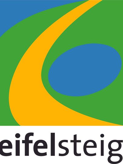 A colorful logo with curved lines in blue, green, and orange. The text "eifelsteig" is clearly visible.