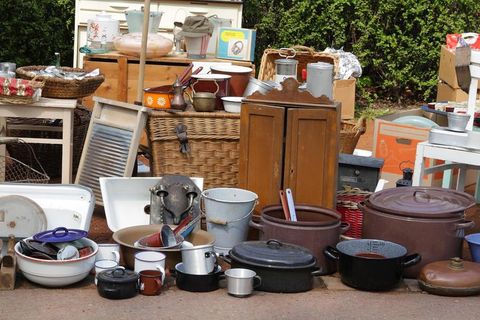 Miscellaneous items, dishes, wooden furniture