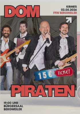 A band named "Pirates" is performing. The event takes place on 02.05.2026 in the Bürgersaal Bergweiler.