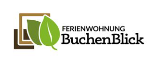 Logo of the holiday apartment BuchenBlick. It features a modern lettering with stylized leaves.