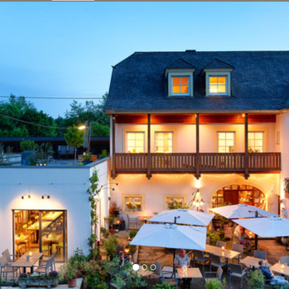 An inviting wine restaurant with views of vineyards and a relaxed atmosphere. The menu features homemade cakes and exquisite wines.