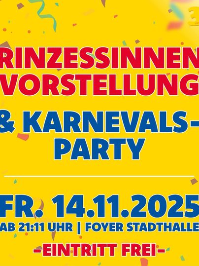 Een kleurrijk poster voor het carnaval in Neuenburg 2025. Het toont verschillende evenementen en data voor de festiviteiten.