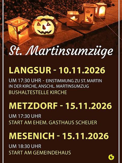 A poster for the St. Martin's parades with dates and information. It shows lanterns in various shapes, including a pumpkin lantern, in a pleasing atmosphere.