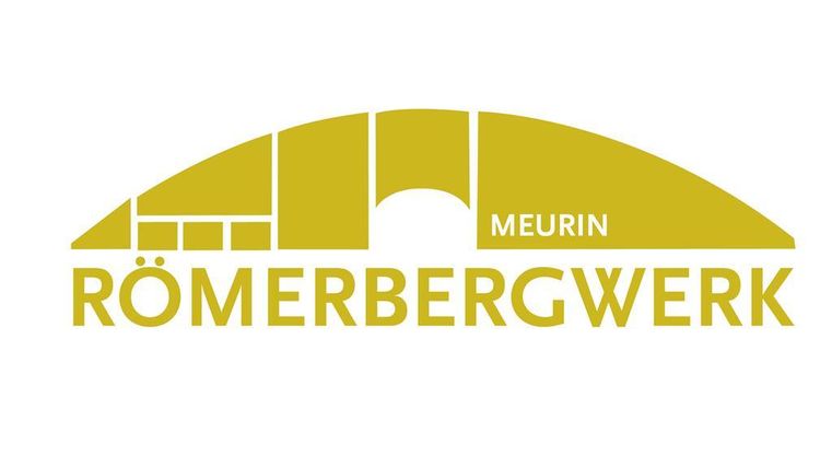 A modern logo of the Römerbergwerk in yellow. It features stylized architectural elements and the company's name.