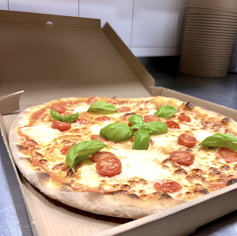 Pizza mit Tomaten, Büffelmozzarella und Basilikum, © Toni`s Pastaria