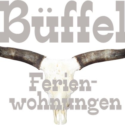 A animal head with large horns, serving as decoration. Below it is the inscription "Buffalo Holiday Apartments".
