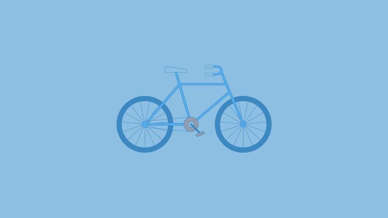 A gray bicycle on a light blue background. The bicycle has simple lines and a minimalist style.