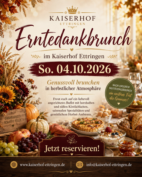Ein festliches Plakat für das Frühlingsfest im Kaiserhof. Es zeigt Informationen zu Datum, Uhrzeit und Angeboten wie Live-Musik, Essen und Getränken.