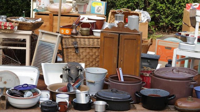 Miscellaneous items, dishes, wooden furniture