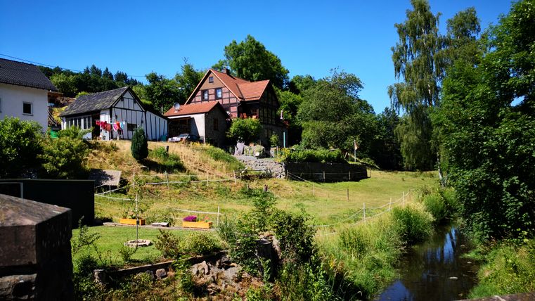 Half-timbered houses and garden in the Daun spa gardens