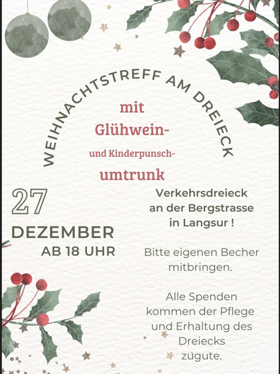 Kerstevenement op 27 december met glühwein en kinderpunch. Breng alstublieft uw eigen beker mee.