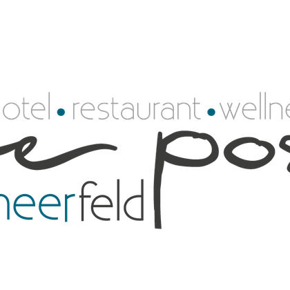 The logo of the hotel "die post" in Meerfeld. It encompasses the areas of hotel, restaurant, and wellness.