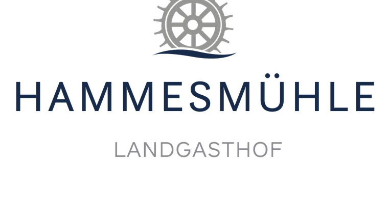 A logo of the country inn Hammesmühle featuring a steering wheel and wave motif. The lettering is designed to be clear and modern.